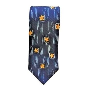 Mens Hugo Boss Silk Designer Floral blue & yellow Tie  made in Italy‎ geometric